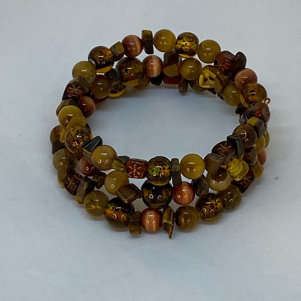 Handmade Brown Beaded Memory Wire (Wrap) Bracelets - Picture 11 of 16
